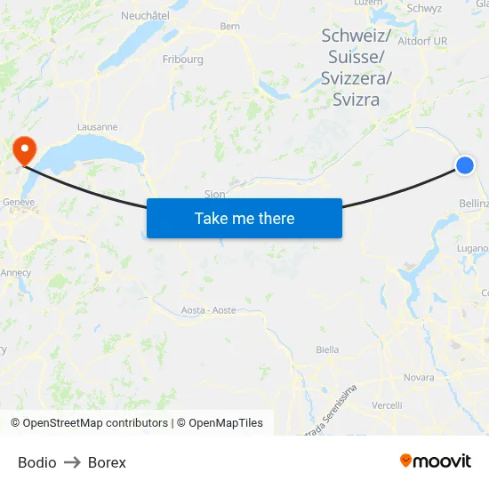 Bodio to Borex map