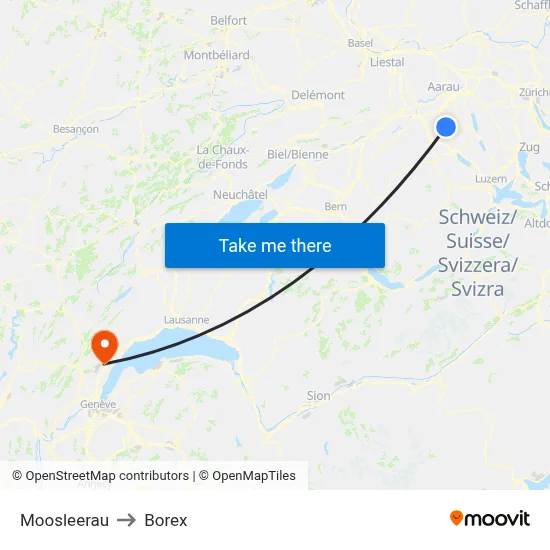 Moosleerau to Borex map