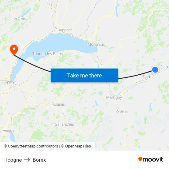 Icogne to Borex map