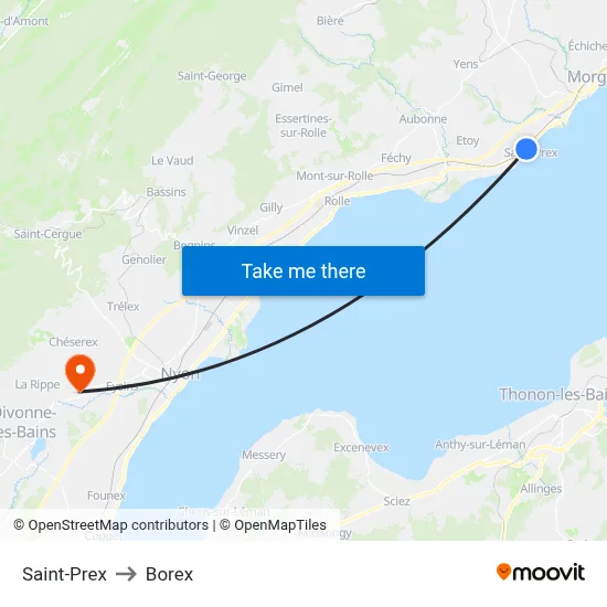 Saint-Prex to Borex map