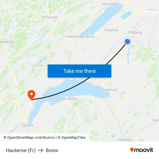 Hauterive (Fr) to Borex map