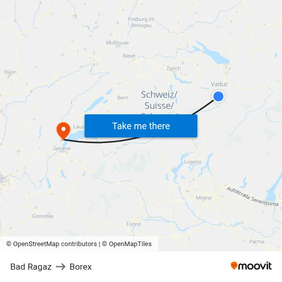 Bad Ragaz to Borex map