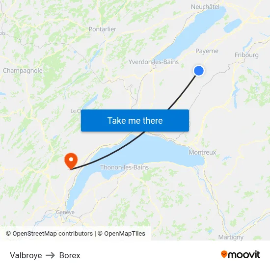 Valbroye to Borex map