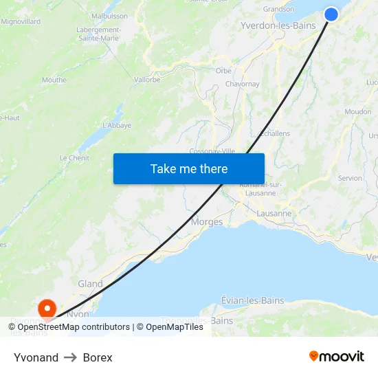 Yvonand to Borex map