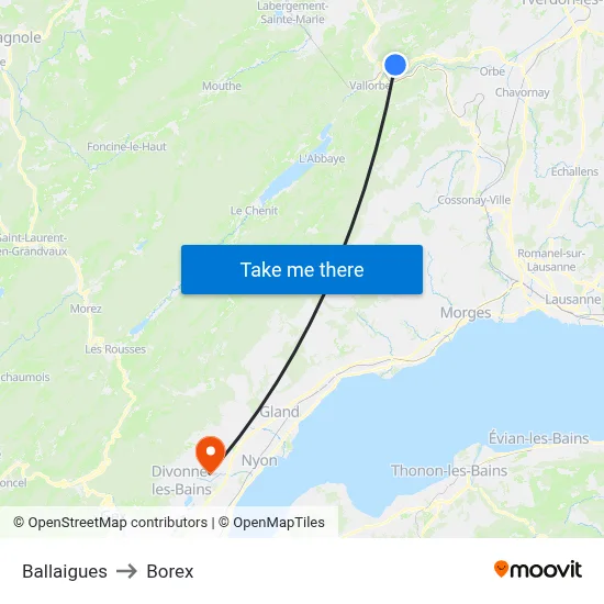 Ballaigues to Borex map