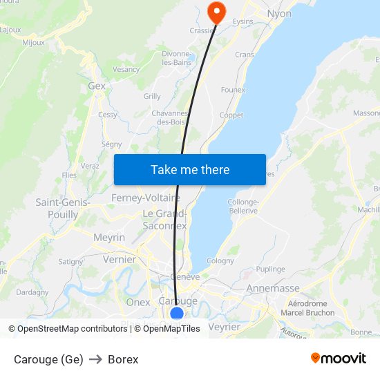 Carouge (Ge) to Borex map