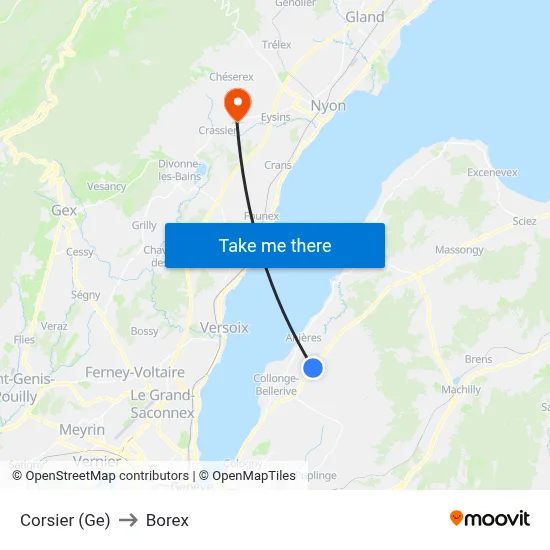 Corsier (Ge) to Borex map