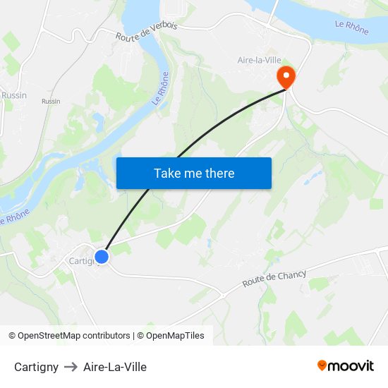 Cartigny to Aire-La-Ville map