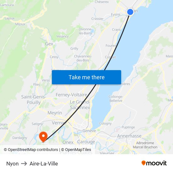 Nyon to Aire-La-Ville map