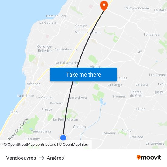Vandoeuvres to Anières map