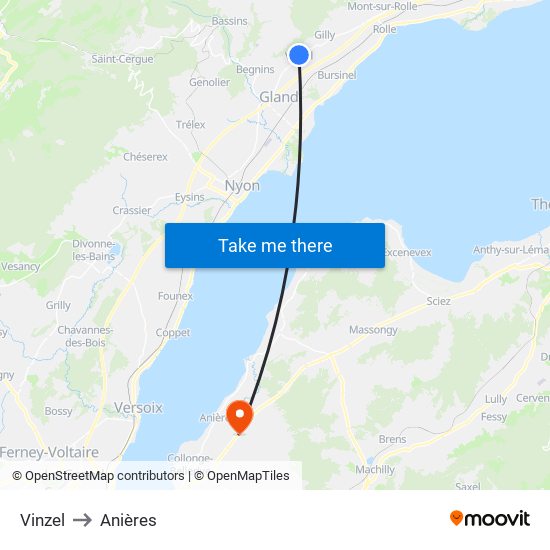Vinzel to Anières map