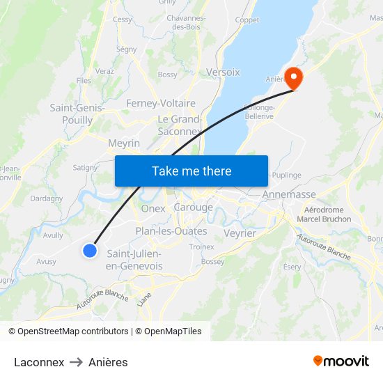 Laconnex to Anières map