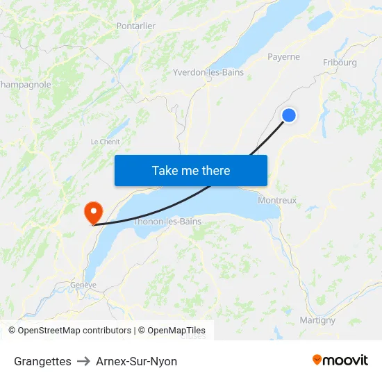 Grangettes to Arnex-Sur-Nyon map