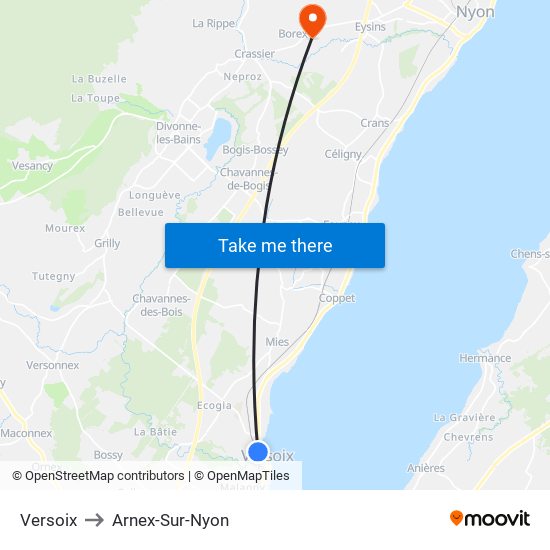 Versoix to Arnex-Sur-Nyon map