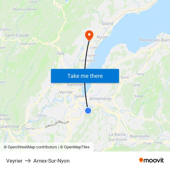 Veyrier to Arnex-Sur-Nyon map