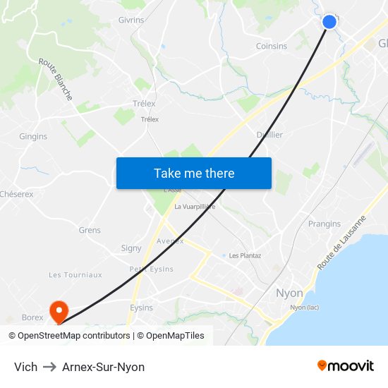 Vich to Arnex-Sur-Nyon map