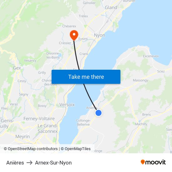 Anières to Arnex-Sur-Nyon map