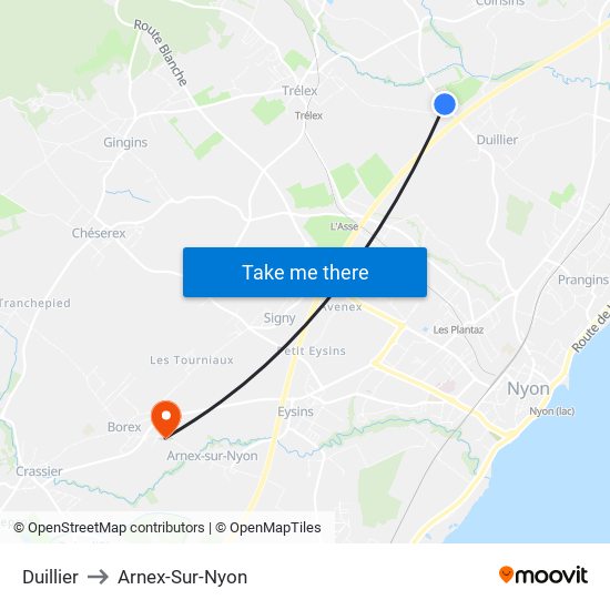 Duillier to Arnex-Sur-Nyon map