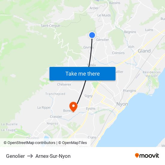 Genolier to Arnex-Sur-Nyon map