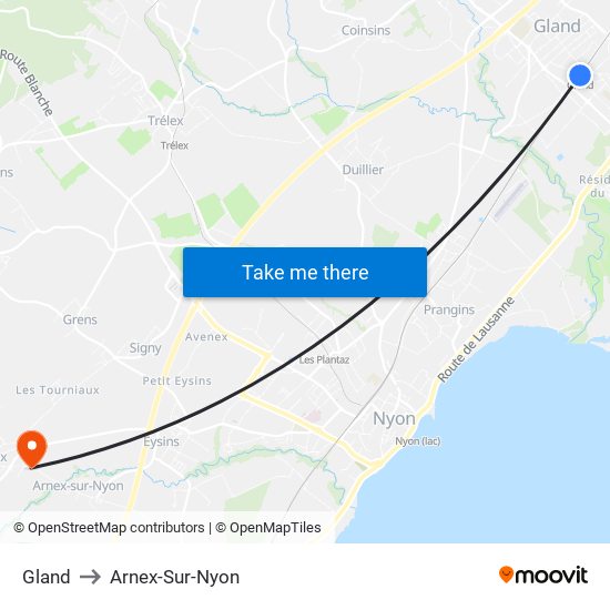 Gland to Arnex-Sur-Nyon map