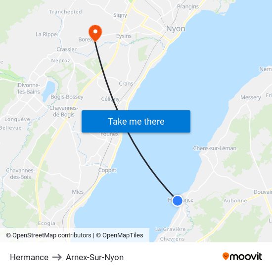 Hermance to Arnex-Sur-Nyon map