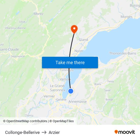 Collonge-Bellerive to Arzier map