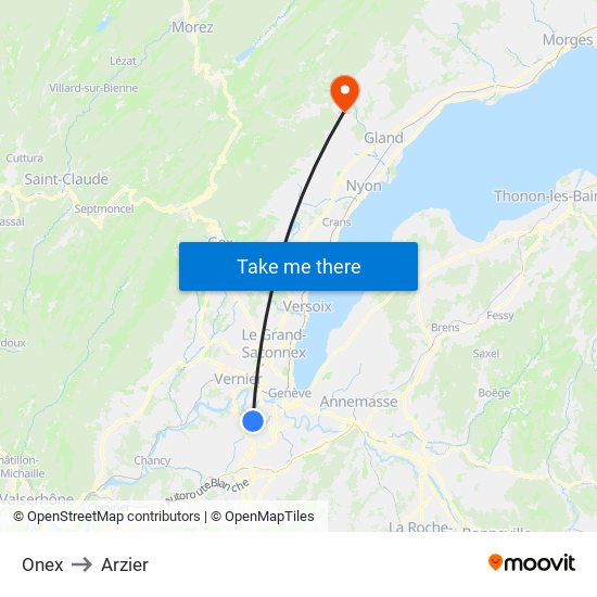 Onex to Arzier map