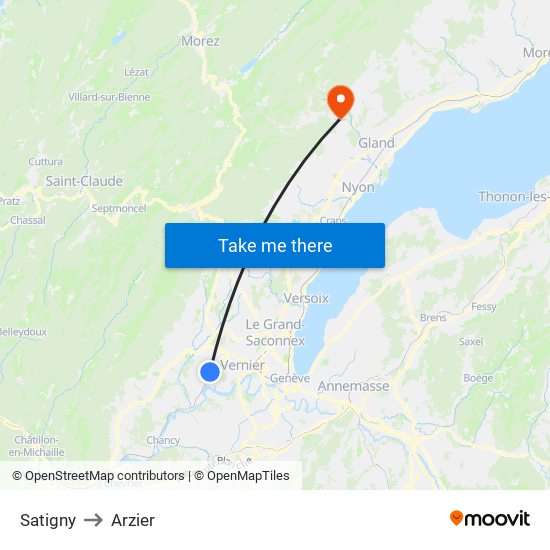 Satigny to Arzier map