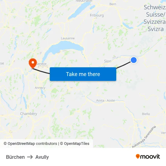 Bürchen to Avully map