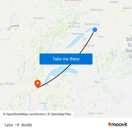 Lyss to Avully map