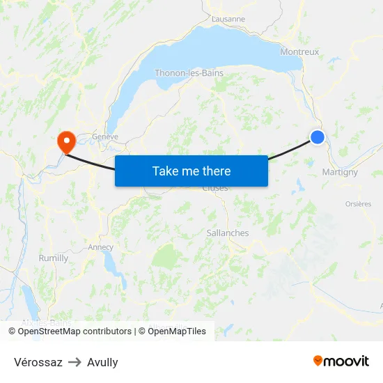 Vérossaz to Avully map