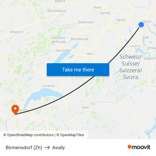 Birmensdorf (Zh) to Avully map