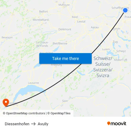 Diessenhofen to Avully map