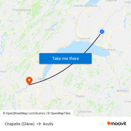 Chapelle (Glâne) to Avully map