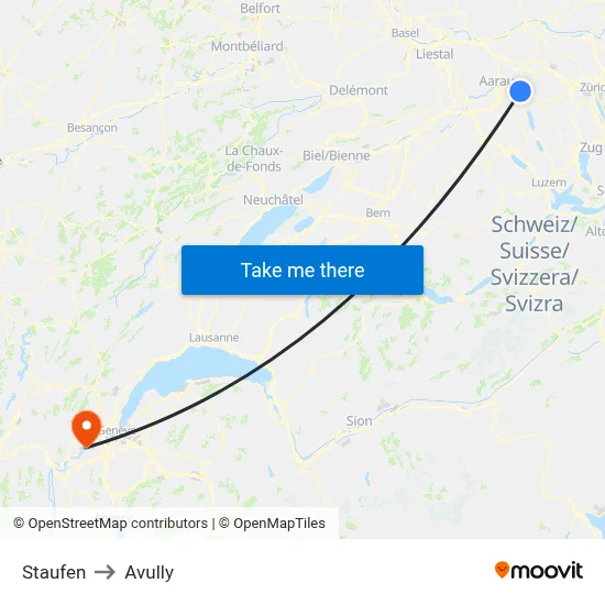 Staufen to Avully map