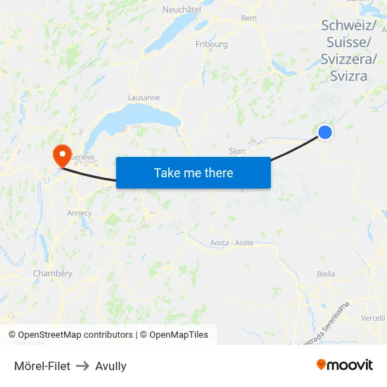 Mörel-Filet to Avully map