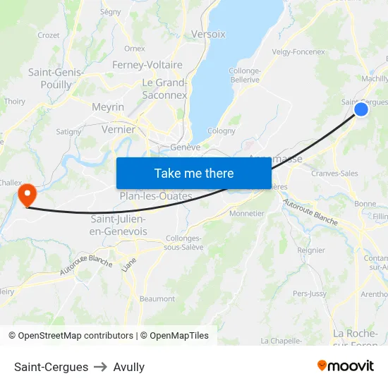 Saint-Cergues to Avully map