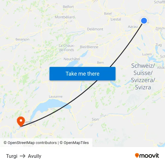 Turgi to Avully map