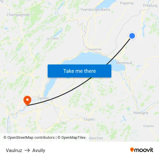 Vaulruz to Avully map