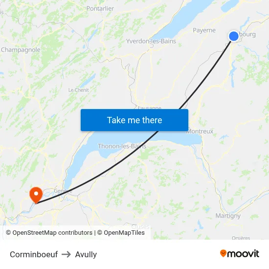 Corminboeuf to Avully map