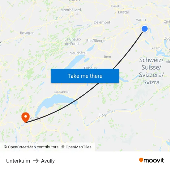 Unterkulm to Avully map