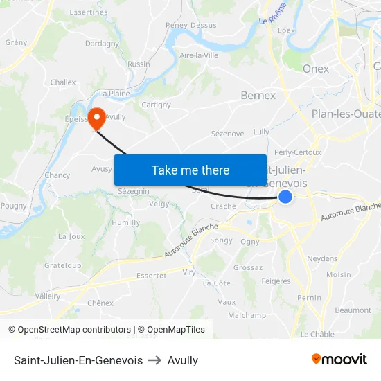 Saint-Julien-En-Genevois to Avully map