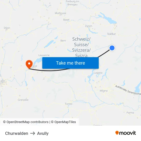 Churwalden to Avully map