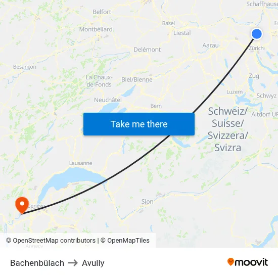 Bachenbülach to Avully map