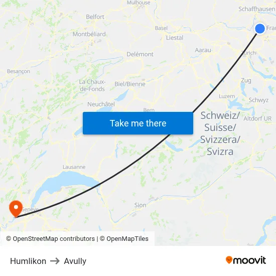 Humlikon to Avully map