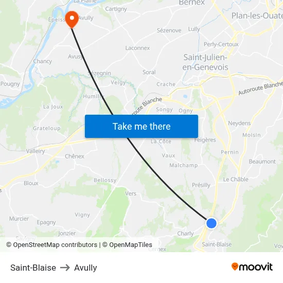 Saint-Blaise to Avully map