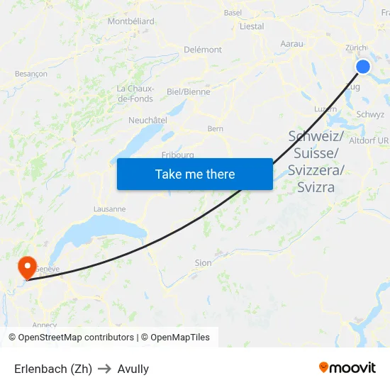 Erlenbach (Zh) to Avully map