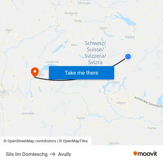 Sils Im Domleschg to Avully map