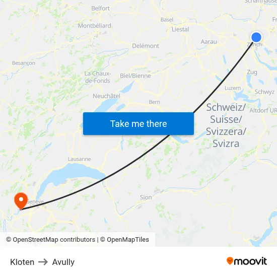 Kloten to Avully map