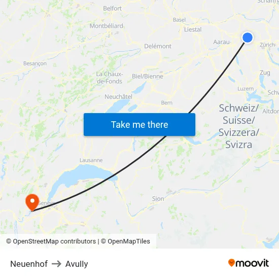 Neuenhof to Avully map